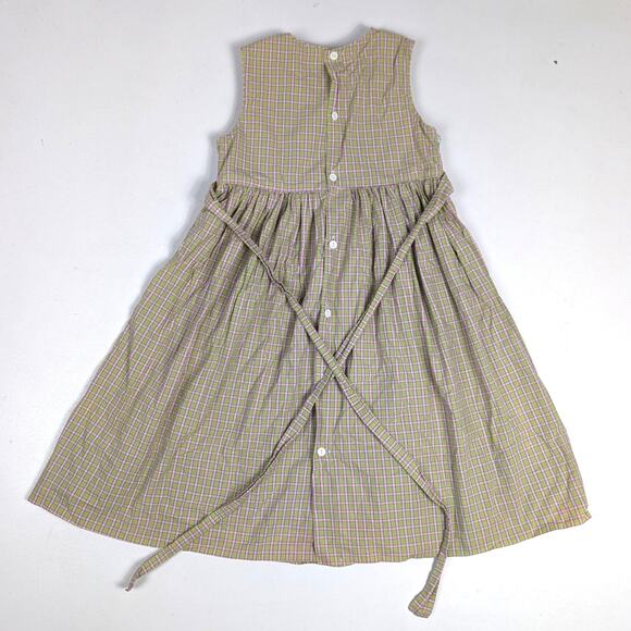 Beaux et Belles Dress Girls Sz 6 Green Plaid Smocked Floral Boutique Classic - Picture 3 of 4